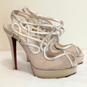 Christian Louboutin Gold Nude Peep Toe Platform High Heels